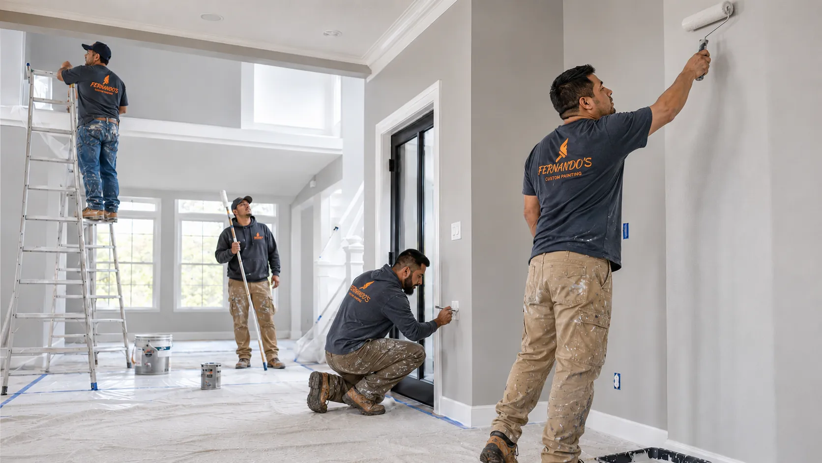 Fernando's Custom Painting crew painting a home in Apex, NC