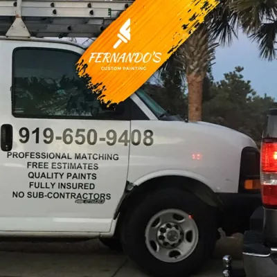 Fernando's Custom Painting van — free estimates, (919) 650-9408
